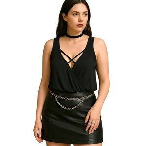 Wmns Black Draped Tank Top Size M Criss Cross V-Neck Bubble Hem Fairygrunge